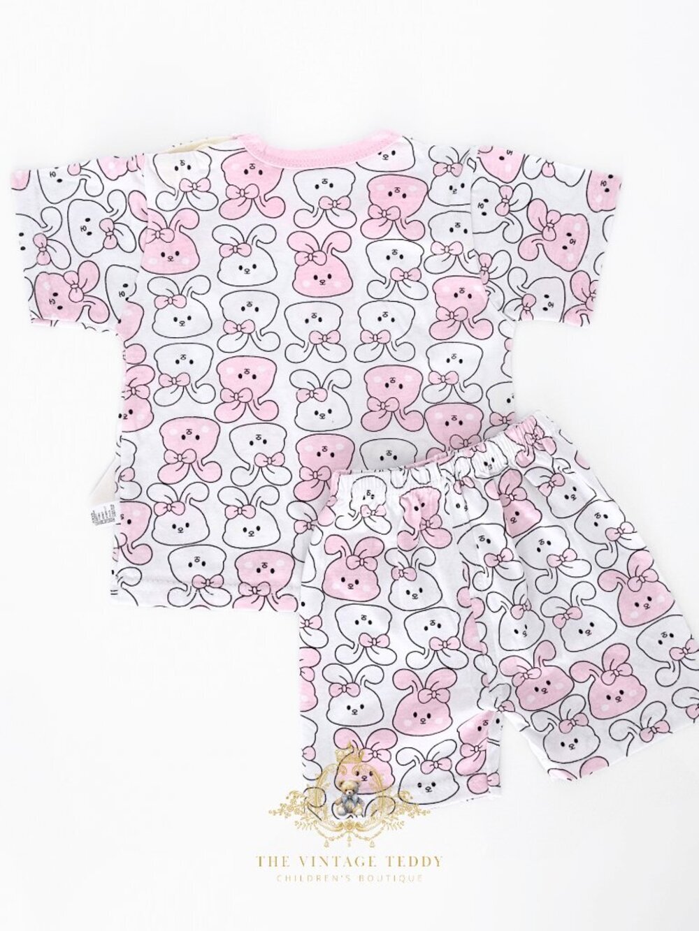 NWT Cute Girls Matching Set Kids T-shirt Shorts 2-Piece 100% Cotton Bunny 9-12M - Picture 2 of 3